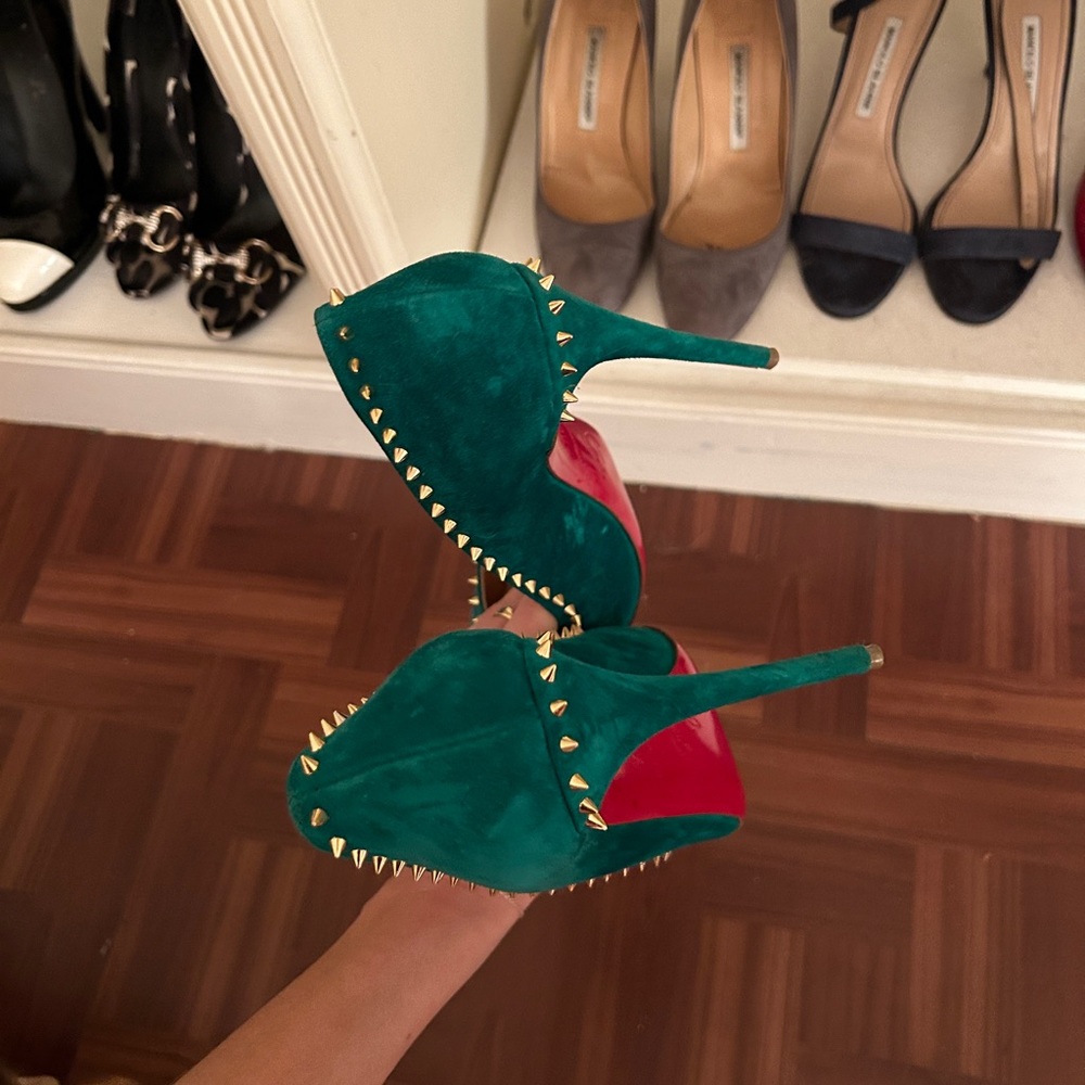 Christian Louboutin Teal Spiked Heels Anjalina - Picture 3 of 4